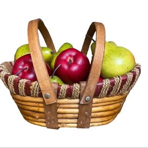Wicker Double Handle Fruit basket 5 apples 5 pears  Farmhouse Fresh OS